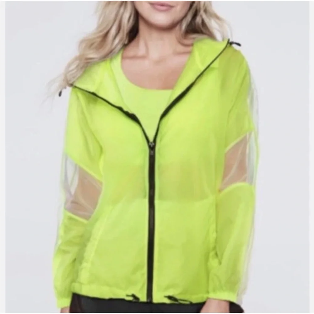 Victoria's Secret Pink windbreaker jacket with sheer sleeves Neon Yellow M - Picture 1 of 7